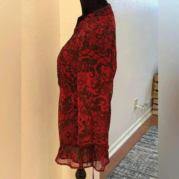 New York City Design Co. Black & Red Paisley Semi See Thru Slit Neck Midi Dress - Picture 4 of 5